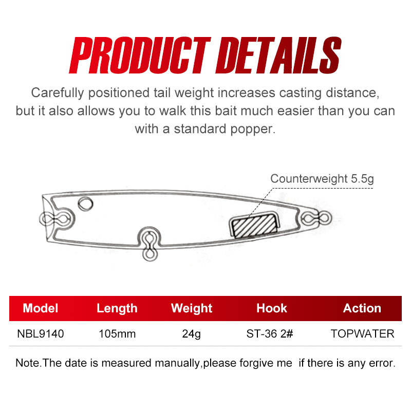 Noeby 105mm 24g Topwater Poppe - огляд і ціна Fishing Lure Popper
